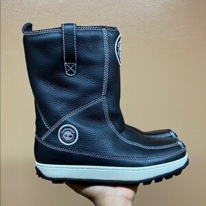 Timberland Genuine Leather Fleece Lined Black White Cream Boots Size 6M